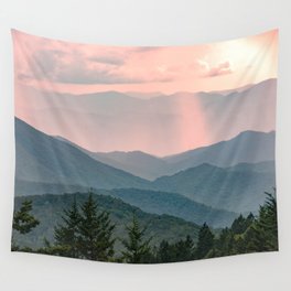 Smoky Mountain Pastel Sunset Wall Tapestry | Landscape, Nature, Mountain, Nationalpark, Graphicdesign, Digital, Graphic Design, Curated, Illustration, Abstract 