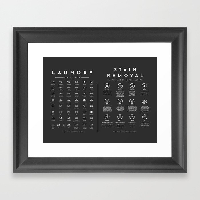 Laundry Symbols Sign Care with Stain Removal Instruction Black Framed Art Print