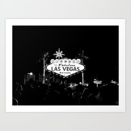 Welcome to fabulous Las Vegas Nevada sign black and white photography Art Print