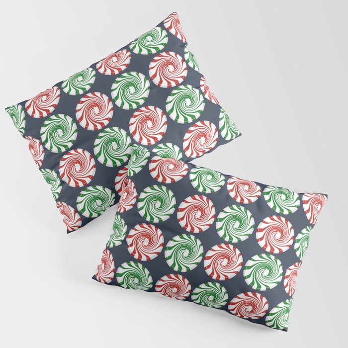 Peppermint swirl candy on navy blue Pillow Sham