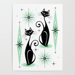 Mid Century Meow Retro Atomic Cats - w/ Mint on White Poster