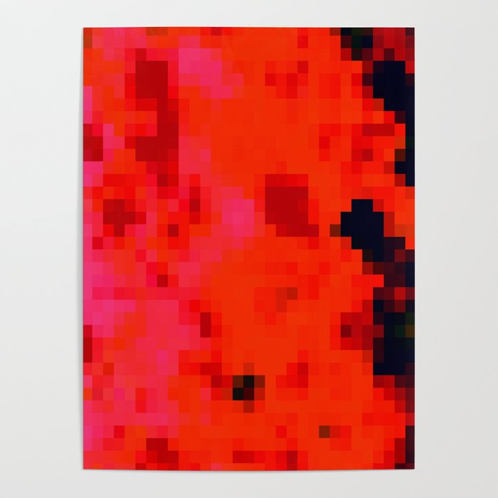 geometric pixel square pattern abstract background in red Poster