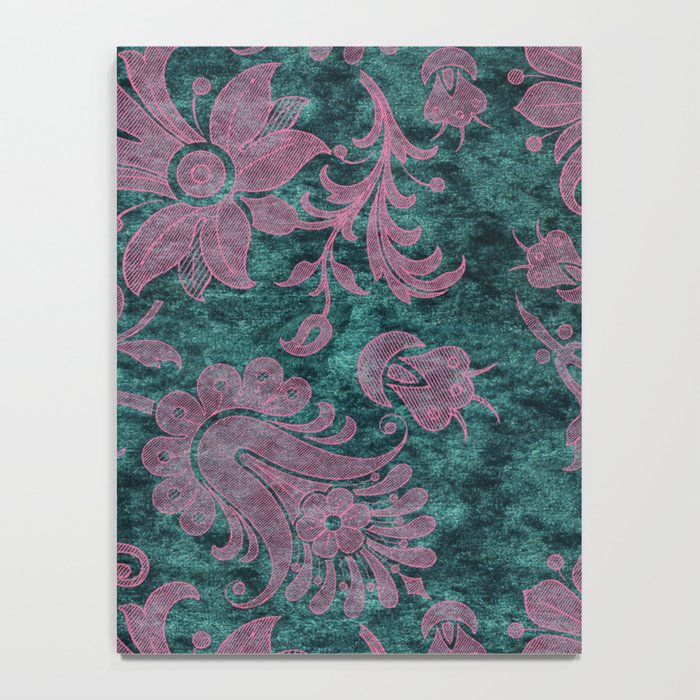 Burgundy Turquoise Velvet Floral Pattern 06 Notebook by ...