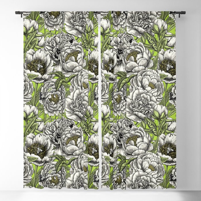 Peony flowers and moths Blackout Curtain