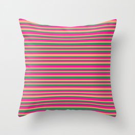 [ Thumbnail: Deep Pink, Light Salmon & Sea Green Colored Lines Pattern Throw Pillow ]