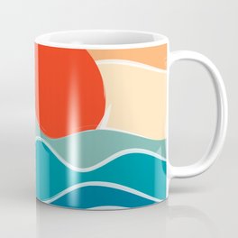 Retro 70s and 80s Color Palette Mid-Century Minimalist Nature Waves and Sun Abstract Art Mug