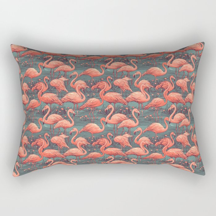 Flamingos on Lake Rectangular Pillow