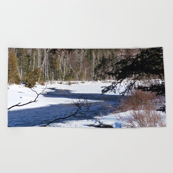 River through Winter Beach Towel