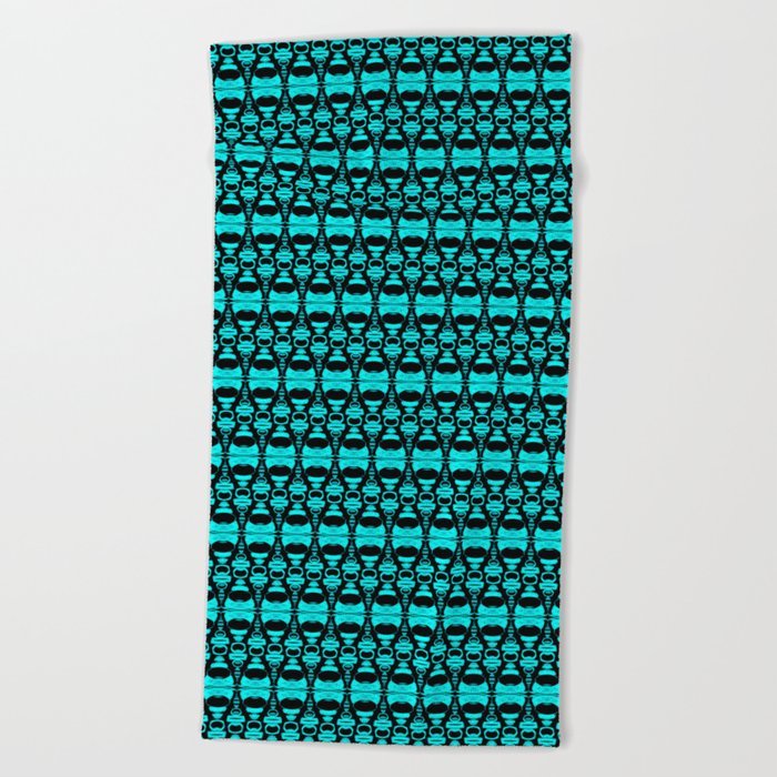 Abstract Pattern Dividers 02 in Turquoise Black Beach Towel