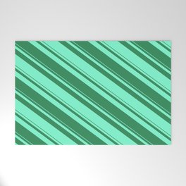 [ Thumbnail: Sea Green and Aquamarine Colored Striped/Lined Pattern Welcome Mat ]