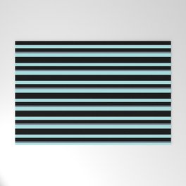 [ Thumbnail: Turquoise, Black, and Slate Gray Colored Stripes Pattern Welcome Mat ]