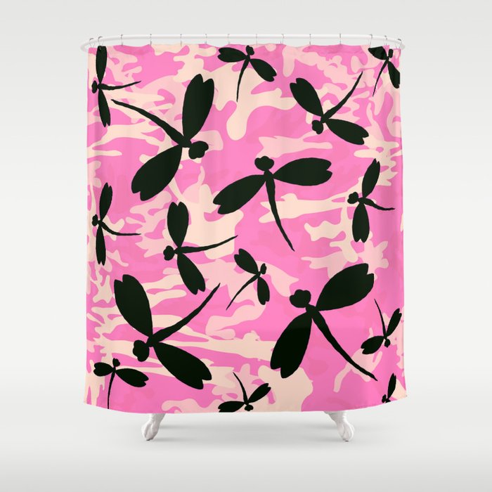 Pink Camouflage Dragonflies Shower Curtain By Artbytinavaughn