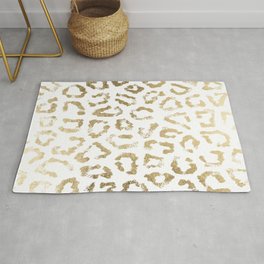 Modern white chic faux gold foil leopard print Area & Throw Rug