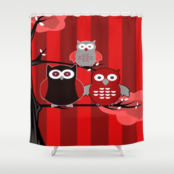 Red Owls Shower Curtain