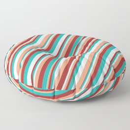 [ Thumbnail: Light Sea Green, Mint Cream, Light Salmon, and Brown Colored Striped Pattern Floor Pillow ]