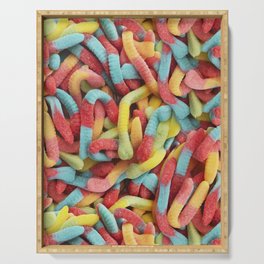 Neon Sour Gummy Worms Photo Pattern Serving Tray