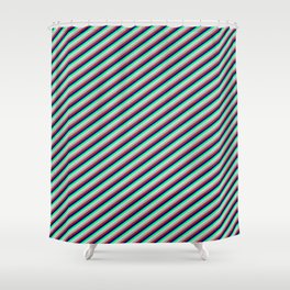 [ Thumbnail: Colorful Dark Grey, Red, Blue, Green, and Light Gray Colored Striped/Lined Pattern Shower Curtain ]
