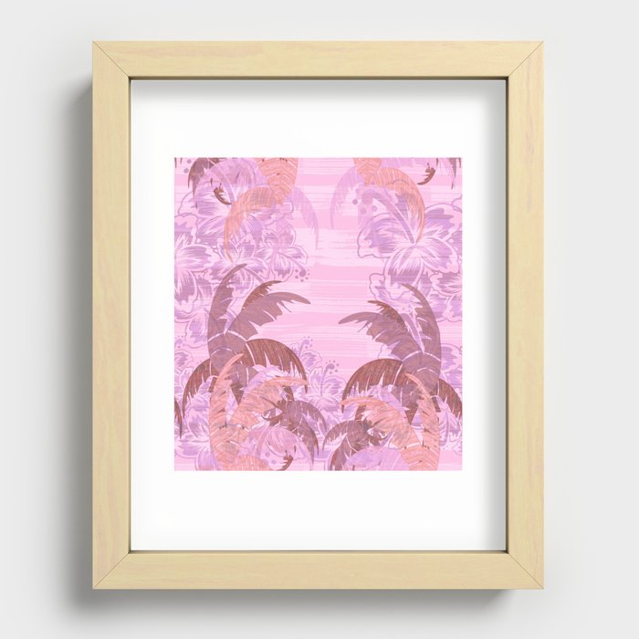 Polynesian Palm Trees And Hibiscus Sunset Abstract Recessed Framed Print