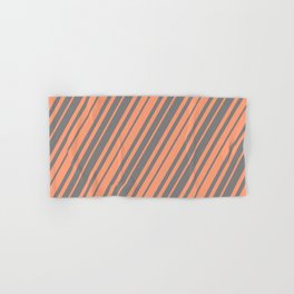 [ Thumbnail: Gray & Light Salmon Colored Lined/Striped Pattern Hand & Bath Towel ]