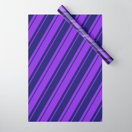[ Thumbnail: Purple & Midnight Blue Colored Stripes/Lines Pattern Wrapping Paper ]