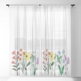 Row of Rainbow Wildflowers Sheer Curtain