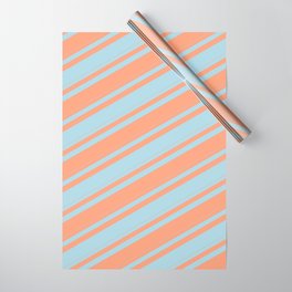 [ Thumbnail: Light Blue & Light Salmon Colored Lined/Striped Pattern Wrapping Paper ]