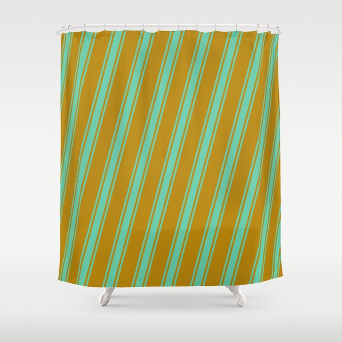 Dark Goldenrod & Aquamarine Colored Striped/Lined Pattern Shower Curtain