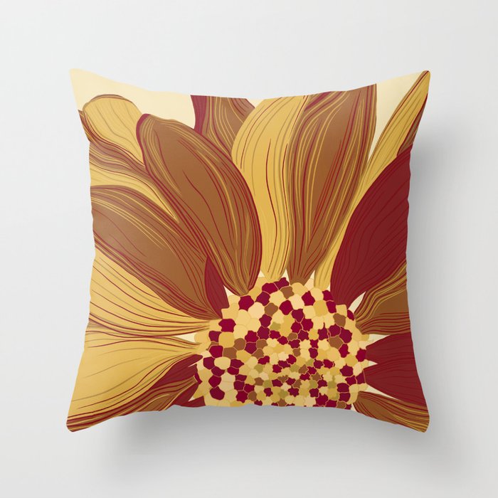 Artistic Flower – Golden Yellow and Red Throw Pillow