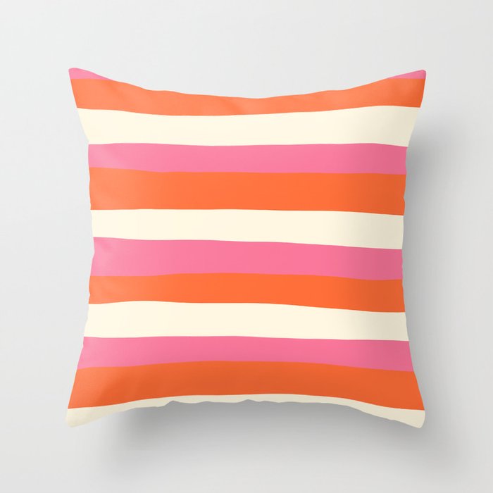 Uneven Stripes - Pink, Orange and Cream Throw Pillow