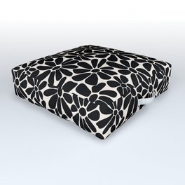 Black and White Retro Floral Art Print  Outdoor Floor Cushion