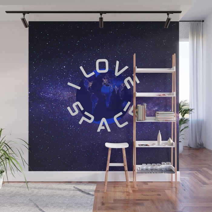 I Love Space Earth Universe Science Galaxy Retro Print Wall Mural