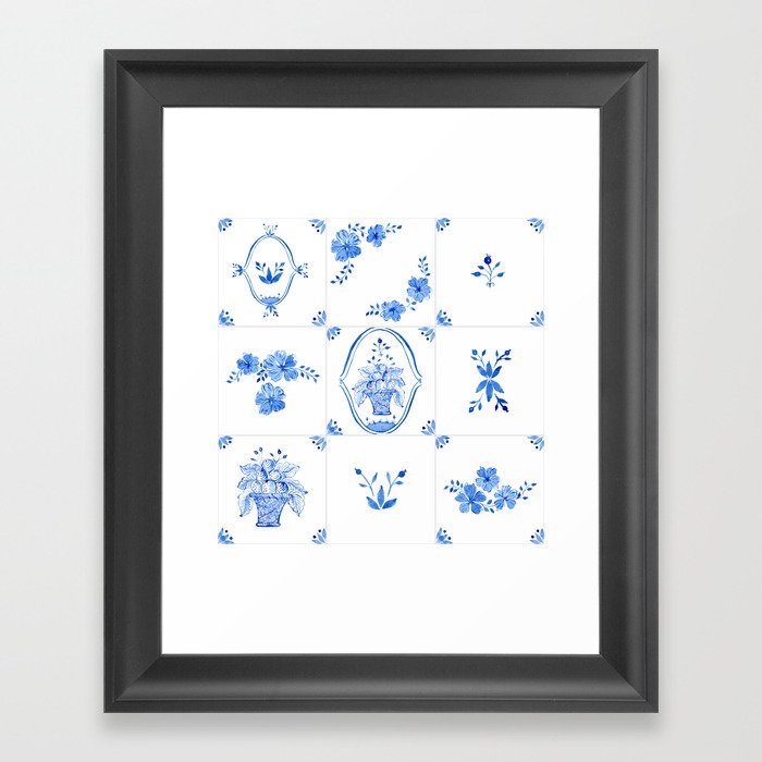 Delft Tile Blue and White Framed Art Print