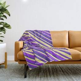 [ Thumbnail: Purple, Dark Slate Blue, and Tan Colored Striped Pattern Throw Blanket ]