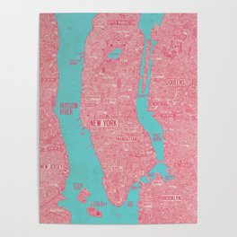 New York City poster map Bronx, Queens, Brooklyn, USA  Poster