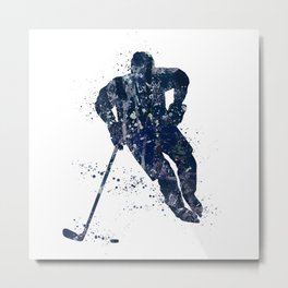 Ice Hockey Boy Player Watercolor Sports Gift Metal Print