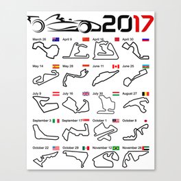 Calendar F1 2017 circuits white Canvas Print