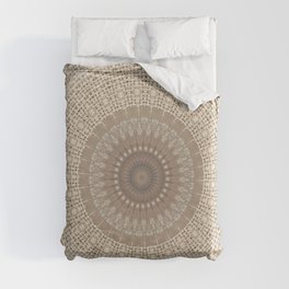 Unique Texture Taupe Burlap Mandala Design Duvet Cover