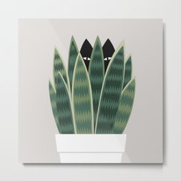 Cat and Plant 22: Sneak Plant Metal Print | Cat, Plantart, Curated, Catandplant, Garden, Kitty, Tropical, Planters, Houseplant, Sneakpeek 