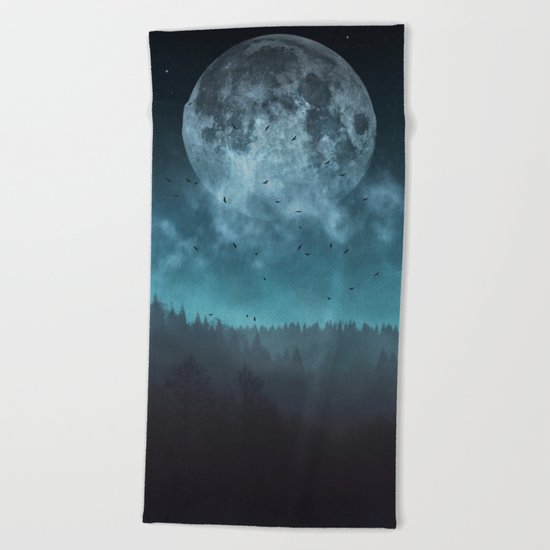 Moon over Trees Beach Towel