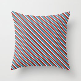 [ Thumbnail: Blue, Mint Cream, Red, and Green Colored Stripes/Lines Pattern Throw Pillow ]