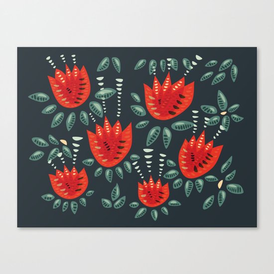 Abstract Red Tulip Floral Pattern Canvas Print