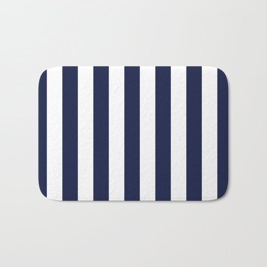 Maritime pattern- darkblue stripes on clear white- vertical Bath Mat
