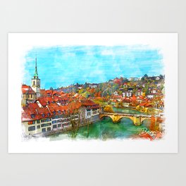 River Landscape - Bern, Switzerland Art Print