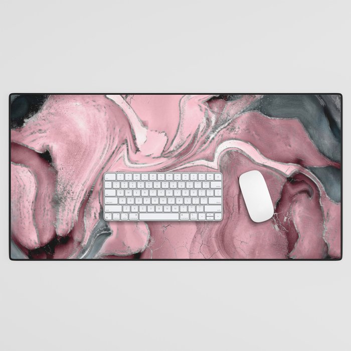 Blush rose watercolor - pastel pinks, grey and silver Desk Mat