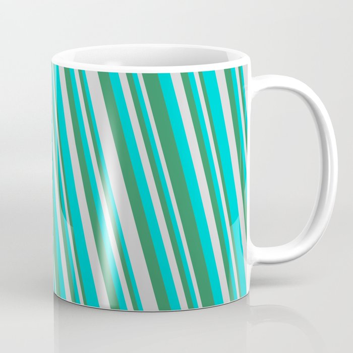 Sea Green, Light Gray & Dark Turquoise Colored Stripes/Lines Pattern Coffee Mug