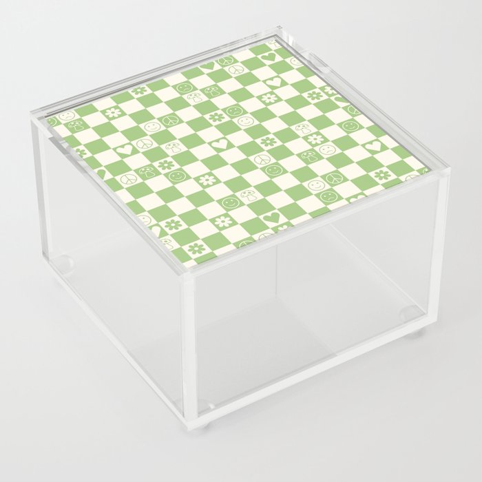 Happy Checkered pattern green Acrylic Box