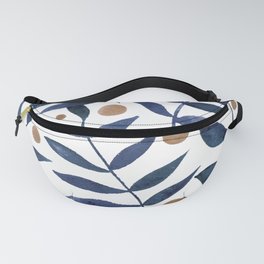 Watercolor berries and branches - indigo and beige Fanny Pack