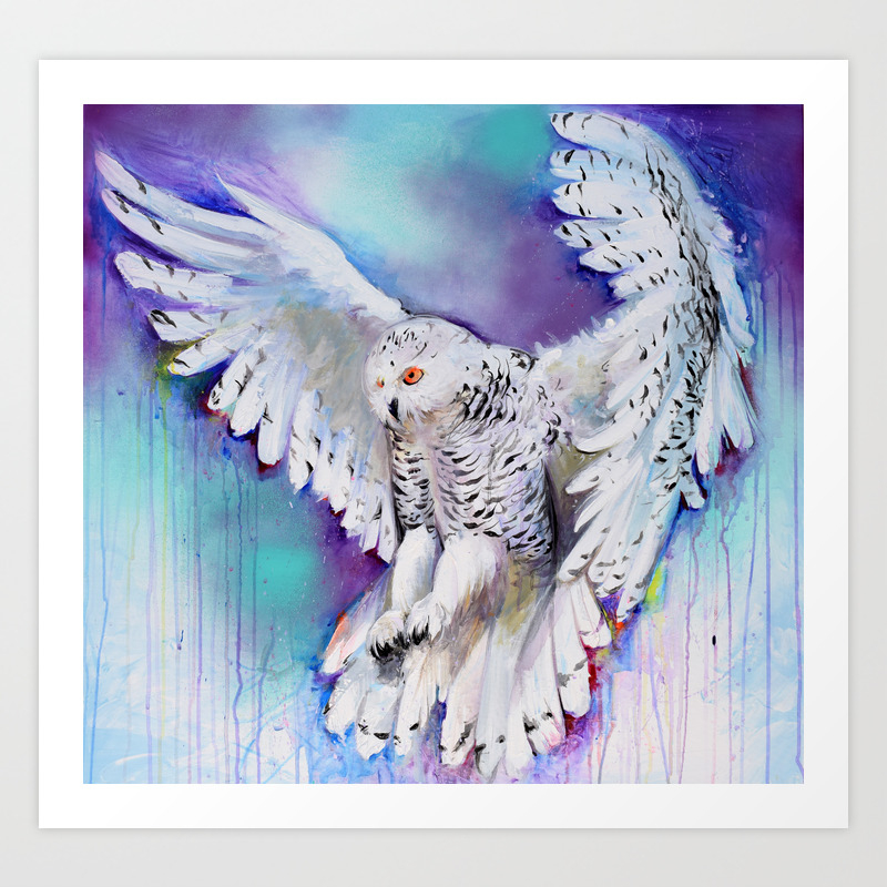 Flying White Owl Modern Watercolor Art Print By Soostiberiu Society6