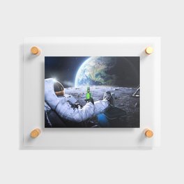 Astronaut on the Moon with beer Floating Acrylic Print