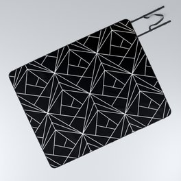White Geometric Pattern on Black Background Picnic Blanket